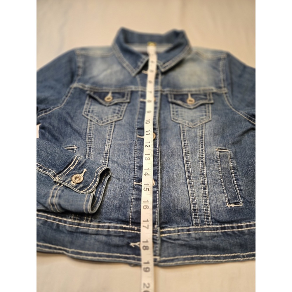 Maurices Thick Stich Cropped Denim Jacket Small Button Up Blue Pockets Preppy - Picture 3 of 7